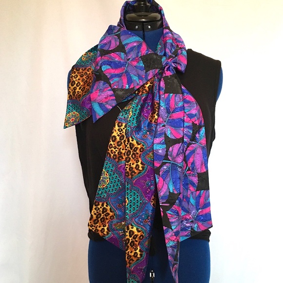 TWO Vintage Silky 80’s Scarves - Picture 1 of 16
